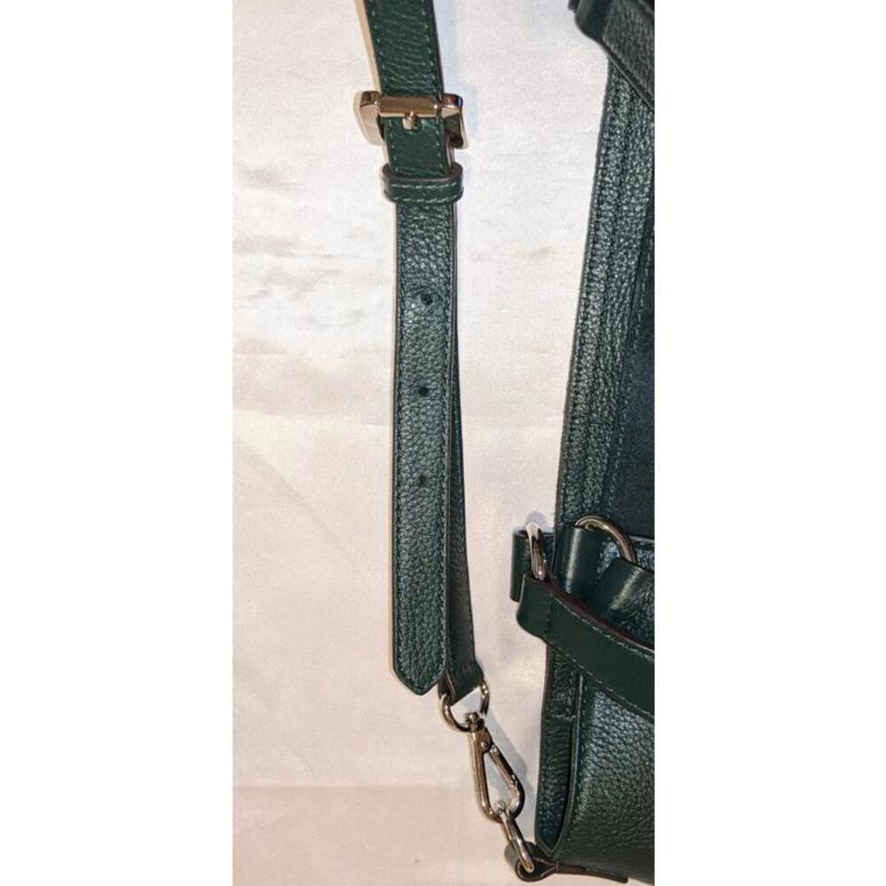 Michael Kors Dark Green Pebbled Leather and Suede Satchel Tote Zipper Detail EUC - Picture 13 of 13